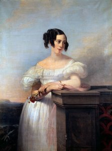 Portrett av en jente med nellikemaleriet av Edouard Louis Dubufe (1820-1883) Rouen fra 1800-tallet, Musee des Beaux Arts av Edouard Louis Dubufe