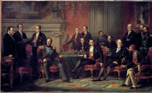 Paris-kongressen fra 25. februar til 30. mars 1856 møttes ved slutten av Krimkrigen, av Napoleon III med utenriksministrene i de europeiske statene. Maleri av Edouard Louis Dubufe (1820-1883). 1856 søn. 3,08 x 5,10 m av Edouard Louis Dubufe