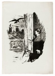 Ved vinduet ("Åpne her jeg slengte lukkeren ..."), fra The Raven (Le Corbeau) av Édouard Manet