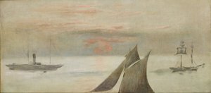 Båter til sjøs, solnedgang av Édouard Manet
