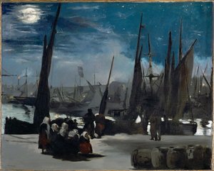 Måneskinn over havnen i Boulogne (olje på lerret) av Edouard Manet