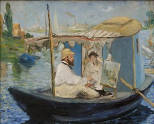 Claude Monet maler i sin atelierbåt av Édouard Manet