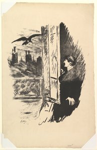 Åpne Here I Fung the Shutter. Illustrasjon til ravnen av Edgar Allan Poe, 1875. av Édouard Manet