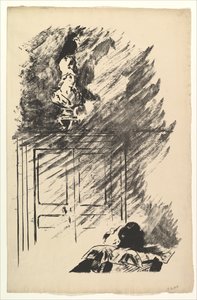 Plassert på en byste av Pallas. Illustrasjon til ravnen av Edgar Allan Poe, 1875. av Édouard Manet