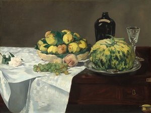 Stilleben med melon og fersken, ca. 1866