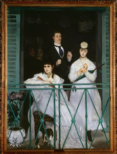 Balkongen (portretter av Berthe Morisot, Fanny Claus, Antoine Guillemet og Leon Leenhoff) - olje på lerret av Édouard Manet