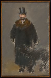 The Man with the Dog, ca. 1882 (pastell på lerret, tilberedt med grå gouacheslipt) av Édouard Manet