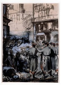 Byen 1871: "" barrikaden"" Tegning av Edouard Manet (1832-1883) 1871 Dim. 46,2 x 32,5 m av Édouard Manet