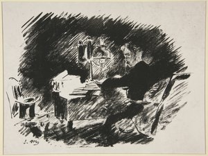 Under lampen, første illustrasjon til Mallarmés oversettelse av Poes «Ravnen» av Édouard Manet