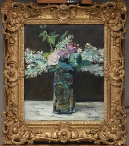 Vase med hvite syriner og roser av Édouard Manet