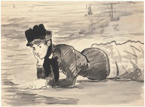 Kvinne som ligger på stranden. Annabel Lee, ca 1881 av Édouard Manet