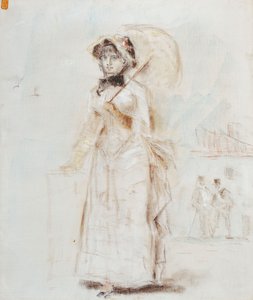 Kvinne som går med åpen paraply; Kvinne ute på tur med en åpen parasoll, 1880 av Édouard Manet