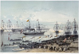 Ankomst av Hans Majestet Keiseren av Østerrike til Port Said i "" Innvielse av Suez-kanalen av G. Nicole. 1869