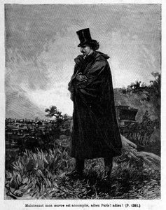 Edmond Dantes, greven av Monte-Cristo forlater Paris - Gravering av Riou, i "" La Comte de Monte-Cristo"" av Alexandre Dumas, Rouff & Cie av Edouard Riou