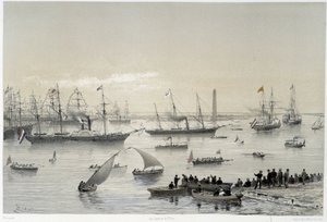 Inntreden av suverenen i Suez-kanalen ved Port Said i "" Innvielse av Suez-kanalen av G. Nicole. 1869 av Edouard Riou