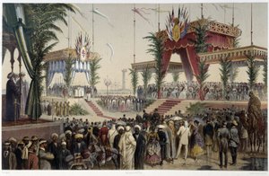 La Tribune des suvereigns i "" Innvielse av Suez-kanalen av G. Nicole. 1869 av Edouard Riou