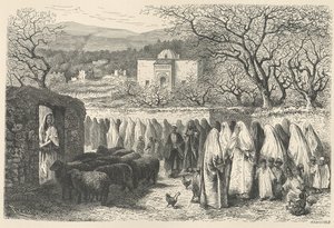 Marabout og prosesjon: Tlemcen, gravert av Henri Theophile Hildibrand (1824-97) av Edouard Riou