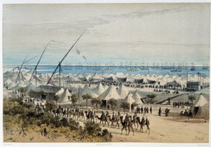 Havnen i Ismalia og gjesteleiren ved innvielsen av Suez-kanalen - i "Through the Isthmus of Suez"" av Riou, Marius Fontaine av Edouard Riou