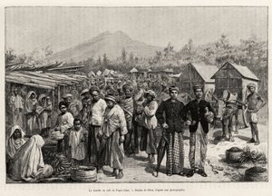 Turen på Pager Alam Cafe (Malaysia). Gravering av Riou for å illustrere historien "et år i Malaysia", av Jules Claine (1856-1939) av Edouard Riou