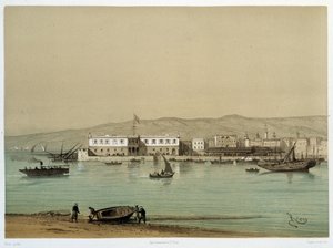 Utsikt over kanalen i "" Innvielse av Canal de suez av G. Nicole. 1869 av Edouard Riou