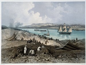 Utsikt over kanalen i "" Innvielse av Suez-kanalen av G. Nicole. 1869 av Edouard Riou