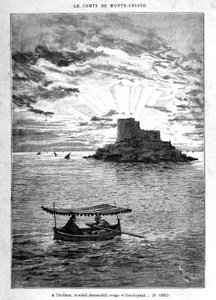 Seiling til øya - Gravering av Riou, i "" Greven av Monte-Cristo"" av A. Dumas, red. Jules Rouff & Cie av Edouard Riou