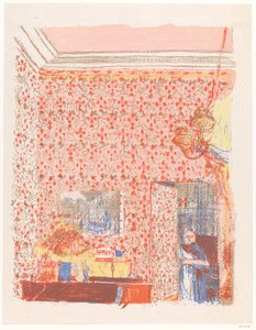 Interiør med rosa gardiner I av Edouard Vuillard