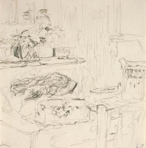 Interiør med firkantet bord av Edouard Vuillard