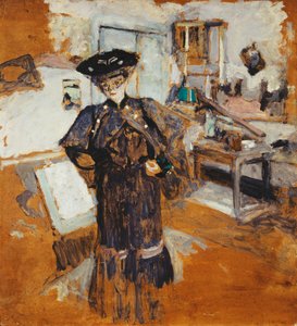 Dame i et slør, med hendene på hoftene; Dame med slør, hender på hoftene, ca. 1902-03 av Edouard Vuillard