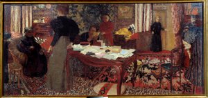 Stort interiør med seks tegn av Edouard Vuillard