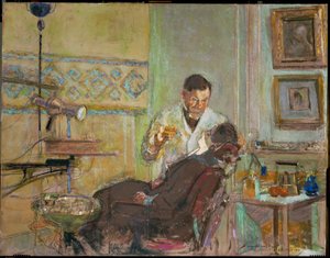Dr. Georges Viau i tannlegepraksisen sin, der han behandler Annette Roussel (olje på lerret) av Edouard Vuillard