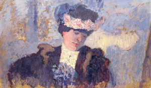 Madame Hessel iført en hatt dekorert med blomster, ca. 1905