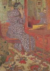 Madame Vuillard arrangerer håret sitt, 1900 (brett) av Edouard Vuillard