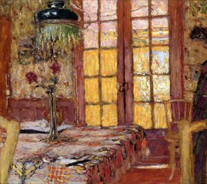 Madame Vuillard i spisesalen, Vaucresson, ca. 1919–25 (olje på plate) av Edouard Vuillard