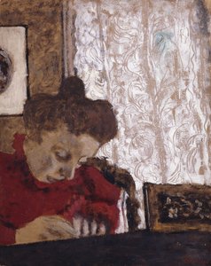 Marie Vuillard skriver; Marie Vuillard skriver, ca. 1895 av Edouard Vuillard