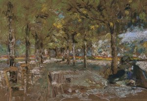 Leser under trærne i Amfreville, ca. 1906 av Edouard Vuillard