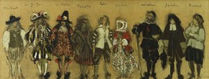 Studie for kostymer for ni skuespillere i "La Coupe Enchantee" for Jean de la Fountaine; Costume Studies for the Nine Characters of the Enchanted Cup av Jean de la Fontaine, 1918 av Edouard Vuillard