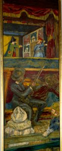 The Guignol Theatre En fiolinist og et dukketeater (detaljer) 20. århundre (olje på lerret) av Edouard Vuillard