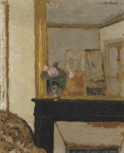 Vase med blomster på en kappe, ca. 1900 (olje på papp) av Edouard Vuillard