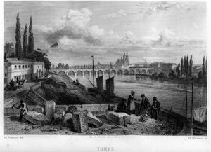 City view of Tour, Indre-et-Loire (Indre et Loire), Centre, France. Engraving by Willmann in “La France ancienne et moderne”” by Jean-Bernard Mary-Lafon (Jean Bernard Mary Lafon)