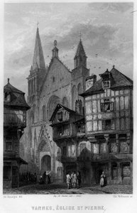 View of the city of Vannes and the Church of Saint Pierre, Morbihan, Brittany, France. Engraving by Willmann in “La France ancienne et moderne”” by Jean-Bernard Mary-Lafon (Jean Bernard Mary Lafon)