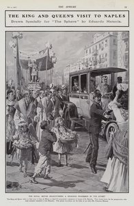 Kong Edward VII og dronning Alexandra møter en religiøs prosesjon på en gate under deres besøk i Napoli, Italia av Edouardo Matania