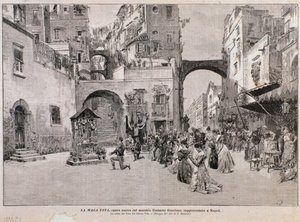 Representasjon av Vitos stemme, fra La mala vita, opera av Umberto Giordano (gravering)