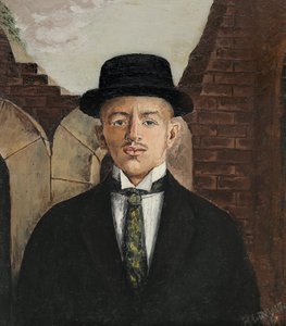 Portrett av poeten Vasili Kamensky 1884-1961 i en topphatt, 1917