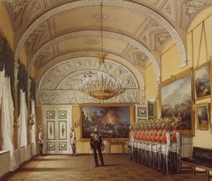 Interiør av Vinterpalasset. The Guardroom, 1864 av Eduard Hau