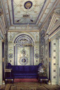The Blue Study i Grand Palais i Tsarkoye Selo, før 1840 (wc, gouache og blekk på papir) av Eduard Hau