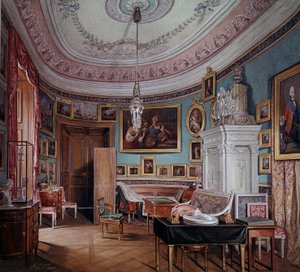 Utsikt over rommet til Paul I (1754-1801) en Gatchina-akvarell av Eduard (Edward) Hau (1807-1870) 1877 Saint Petersburg, Hermitage Museum av Eduard Hau
