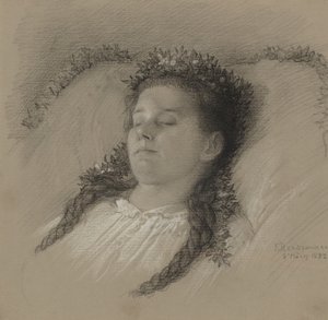 En jente på dødsleie med en krone av blomster av Eduard Julius Friedrich Bendemann