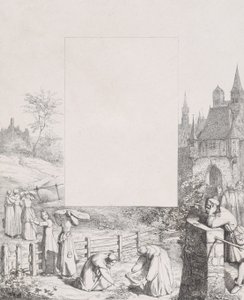 Plate 5: kvinner som samler planter og bærer dem over hodet, en mannlig tilskuer på ri..., 1836. av Eduard Julius Friedrich Bendemann