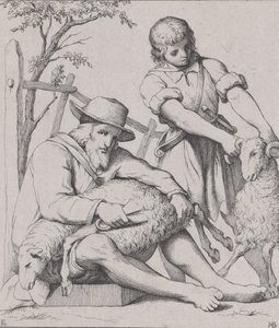 To menn som klipper sau, ca. 1842. av Eduard Julius Friedrich Bendemann